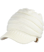 C.C Brand Brim Visor Trim Ponytail Beanie Ski Hat Knitted Messy Bun Cap ... - £12.29 GBP