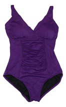 9382-2 Swim Solutions Womens Shirred TummyControl 1Piece Swimsuit Purple... - $40.43