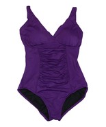 9382-2 Swim Solutions Womens Shirred TummyControl 1Piece Swimsuit Purple... - $55.29 CAD