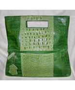 VINTAGE LARGE 2-TONE GREEN EMBOSSED ALLIGATOR LEATHER FOLD-OVER TOTE/CLU... - $98.01