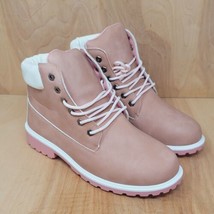 DADAWEN Women&#39;s Combat Boots Size 12 Pink Waterproof Casual Ankle Lace Up - $29.87