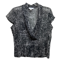 Calvin Klein Womens Blouse Black White Splatter Print Short Sleeve Cap V Neck M - £18.27 GBP
