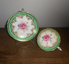 Paragon Teacup Pink Cabbage Rose Green With Gold Gilt Vintage  - £136.88 GBP