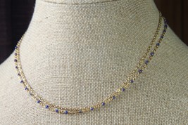 Plunder Necklace (New) Gold Chain W/ Dark Blue Seed Beads - 18&quot;-21&quot; Adj - £17.63 GBP