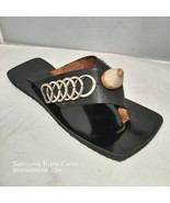 Handmade Leather Wood Sandals Thong Shoes Black Circles Flip Flop One Of... - £157.23 GBP