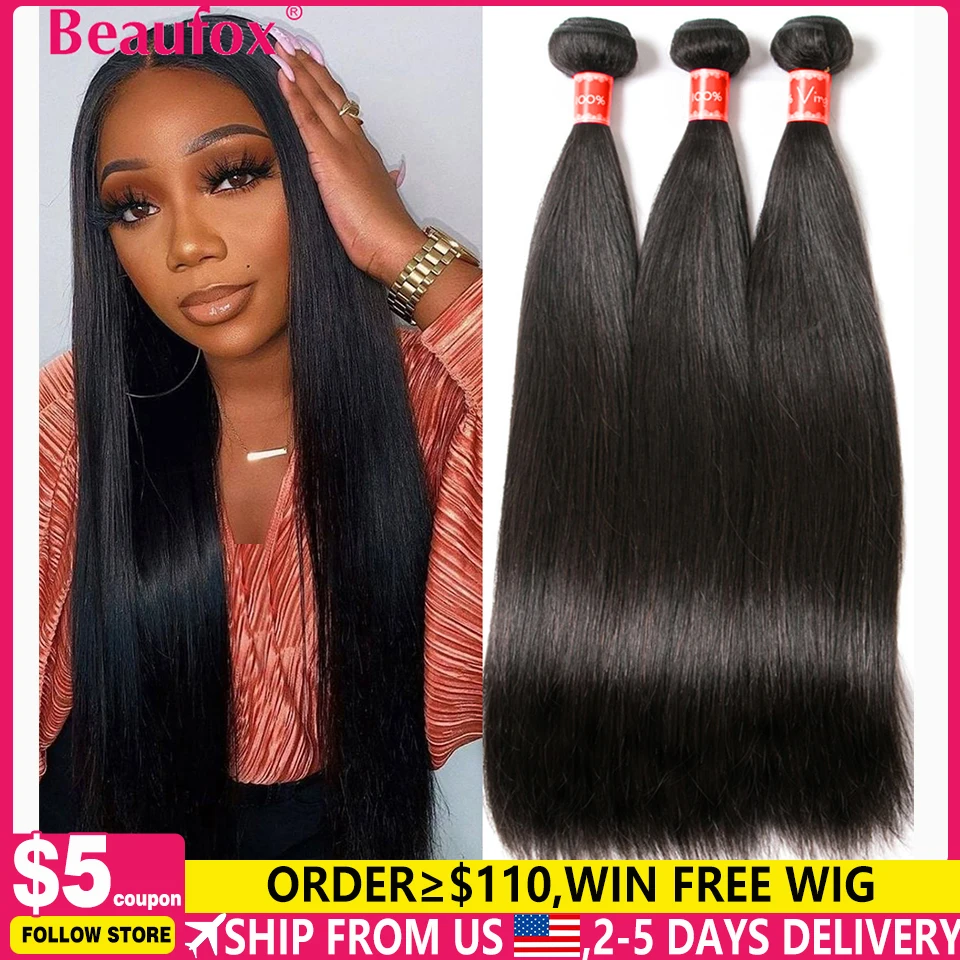 Beaufox Peruvian Hair Bundles Straight Human Hair Weave Bundles Remy Hair - £27.03 GBP+