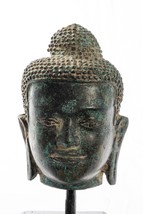 Antique Thai Style Mounted Dvaravati Bronze Buddha Head Statue - 19cm/8&quot; - £243.97 GBP