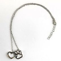 Necklace Heart & Paw Charm Silver Color Cute Pet Lover Pendant image 3
