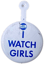 Diet Pepsi I Watch Girls Tin Litho Pin Button 1 1/2&quot; Vintage Creepy 1960&#39;s A - £11.26 GBP