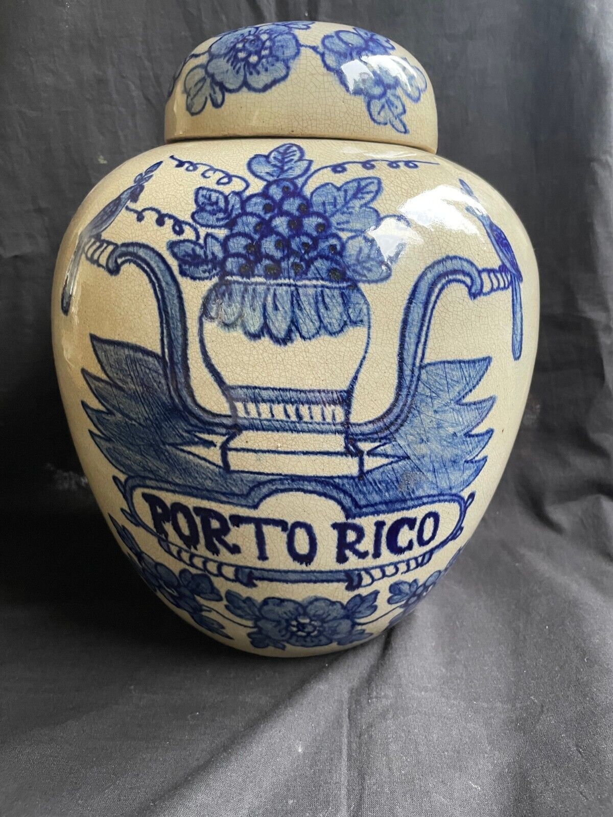 XL dutch antique delft tobacco jar Porto Rico beautiful decorated . Rare... - $421.26