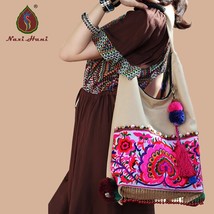 New Beige Women Bag Double sided embroidered canvas bags  Handmade tel  bags Eth - £130.78 GBP