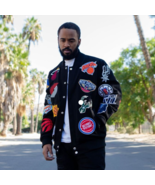 Men’s Black Bomber Collage NBA Patch Varsity letterman Jacket - $169.99