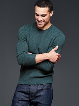 New GAP Men Dark Green Crew Neck Lambswool Textured Long Sleeve Sweater ... - £35.57 GBP