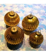 Lot of 4 Gold Vintage Kugel Style Heavy Glass Onion Ribbed Ornaments 4&quot; ... - £45.72 GBP