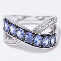 1.2CT Tanzanite &amp; Lab-Created Diamant Crisscross Bande 14K Argent Plaqué Or - £163.44 GBP