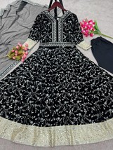 Black Velvet Festival Flairy Anarkali Salwar Suit Set Punjabi dress || Tradition - £70.63 GBP