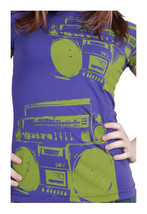 Famous Stars &amp; Straps Maglietta Boombox Donna Viola Verde Nuova Con Etichetta - $12.67