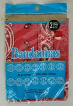 Vintage NIP 2 Pack Red Paisley Bandana Cotton Fast Colors 13962 24x22 - £23.74 GBP
