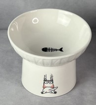 Raised Cat Bowl Slanted Food Or Water Bowl Elevated White Ceramic - £10.08 GBP