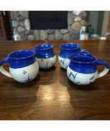 Handmade Studio Pottery Mugs Set of 4 Signed 1992 Blue Natural Clay Vintage - $57.22