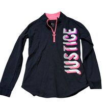 Justice Active Girls Long Sleeve Half-Zip Pullover Top Size 12 Black &amp; Pink - €8,22 EUR