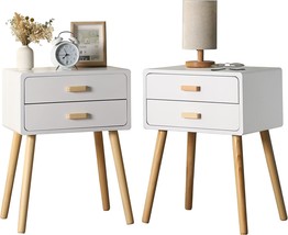 Set Of 2 Nightstand End Tables, Mid-Century Modern Wood Storage Bedside Table - £173.39 GBP