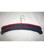 Vintage Wood Clothing Hanger with Blue &amp; Red Crochet Cover - Set of 2 - £8.95 GBP