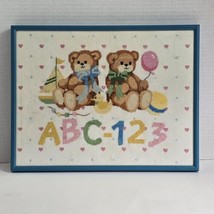 Framed Finished Cross Stitch ABC 123 Teddy Bears Nursery Baby Room Wall Décor - £20.22 GBP