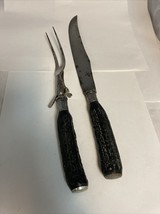 Landers Frary &amp; Clark Aetna Works Knife &amp; Fork Set Antler Handle Sterlin... - $44.50