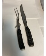 Landers Frary &amp; Clark Aetna Works Knife &amp; Fork Set Antler Handle Sterlin... - $44.50