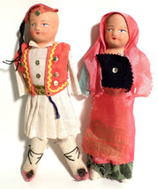 Set of Girl &amp; Boy Vintage Grecian Souvenir Dolls, Greece, No Arms, Hard Faces - £15.73 GBP