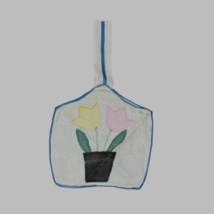 Vintage Handmade Flower Embroidered Purse Tote Bag Carrying Tulips Applique - £14.93 GBP