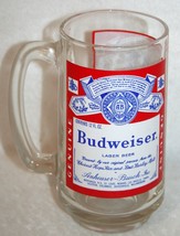 Vintage Budweiser Clear Glass Classic Can/Bottle Label Logo Beer Mug Bud 12 Oz - $14.84