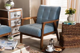 Flower Light Blue Velvet Fabric Upholstered Walnut Armchair - $5,668.84 MXN