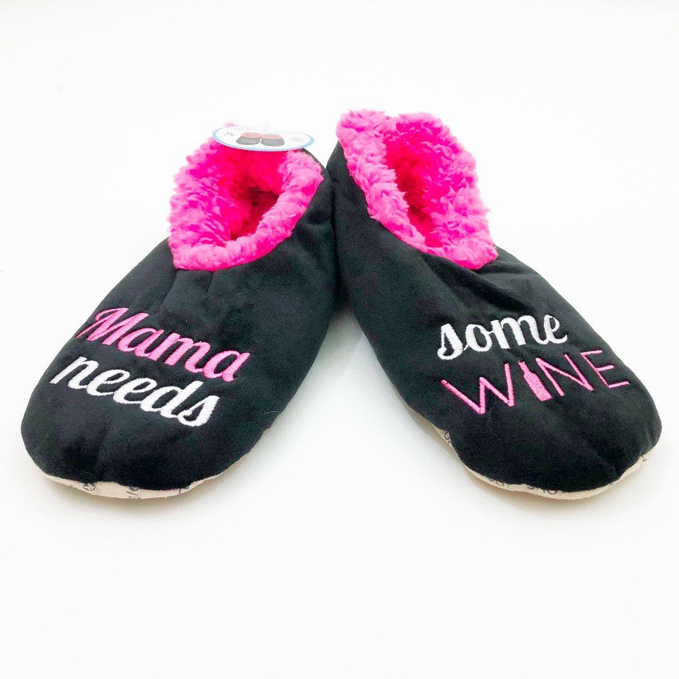 Snoozies Women's Mama Needs Some Wine Non Skid Soles Medium 7/8  Black Item image 2