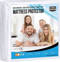 Utopia Bedding Waterproof Mattress Protector Full Size, Premium Terry, White - $33.95