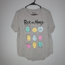 Rick and Morty Womens Shirt XL Graphic Tee Gray Colorful Stretch Retro - £10.18 GBP