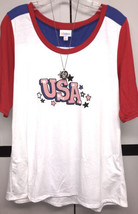 NEW LuLaRoe Small White Red Blue &quot;USA&quot; Super Soft Boyfriend Tee - £21.43 GBP