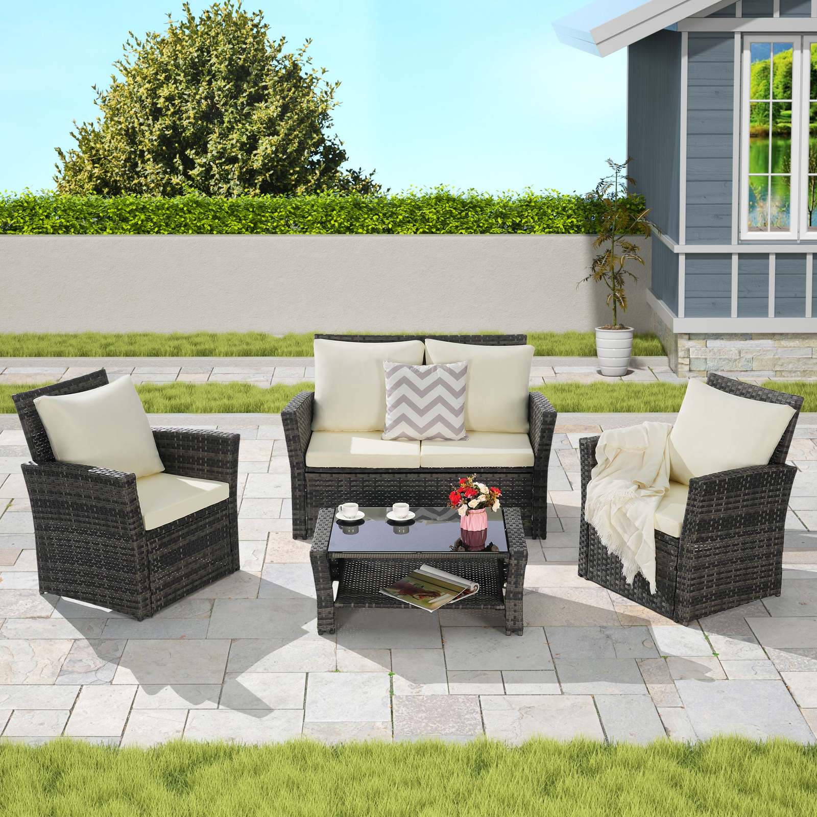 Rattan Patio Furniture Sets: 4-Piece Wicker Set - $343.99