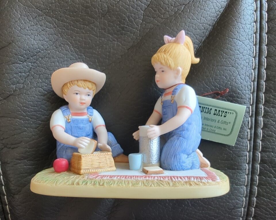 VINTAGE 1998 #15321 DENIM DAYS by HOMCO "THE PICNIC" FIGURINES - £11.94 GBP