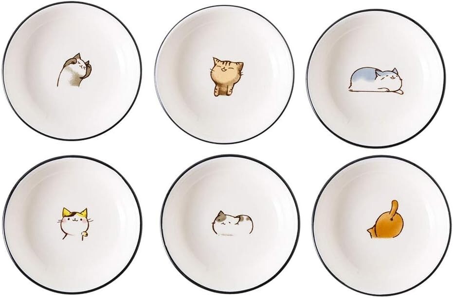 FUYU 6pcs Cute Cat Multipurpose Ceramic Sauce Dish Seasoning  4.1 x 0.9 inches Item image 2