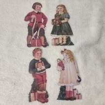 VINTAGE Flat Metal Christmas Tree Ornaments - Victorian Children Holding... - $11.87