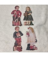 VINTAGE Flat Metal Christmas Tree Ornaments - Victorian Children Holding... - $11.87