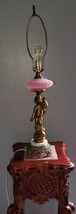 Vintage Fenton Cranberry Glass Cherub Angel Italian Marble Table Lamp  - £140.13 GBP