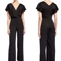 NWT AIDAN MATTOX black satin flutter sleeve v neck jumpsuit size 10 cock... - $95.79