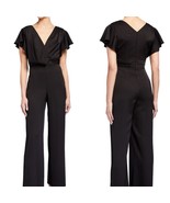 NWT AIDAN MATTOX black satin flutter sleeve v neck jumpsuit size 10 cock... - €81,48 EUR