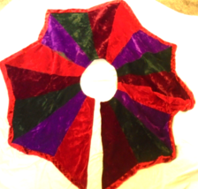 Handmade Christmas Tree Velvet Skirt Red Green Purple 45&quot; Felt Back Gold Stitch - £11.20 GBP