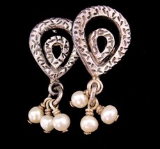 Vintage signed sterling Snake Earrings - genuine pearl -  Egyptian godde... - $125.00
