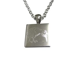 Silver Toned Square Etched Kiwi Bird Pendant Necklace - £28.05 GBP