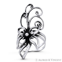 Large Lily Flower Totem Charm 925 Sterling Silver Right-Hand Statement Boho Ring - £27.01 GBP